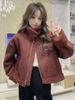 Sheepskin Shearling Short Coat 2023 Winter Thickened Stand Collar Suede Biker Jacket For Petite Women_voghion.com