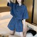 Audday 2025 Summer New Plus Size Korean Style Fashionable Two-Piece Set For Women Loose Short Jacket And Shorts Denim Outfit_voghion.com