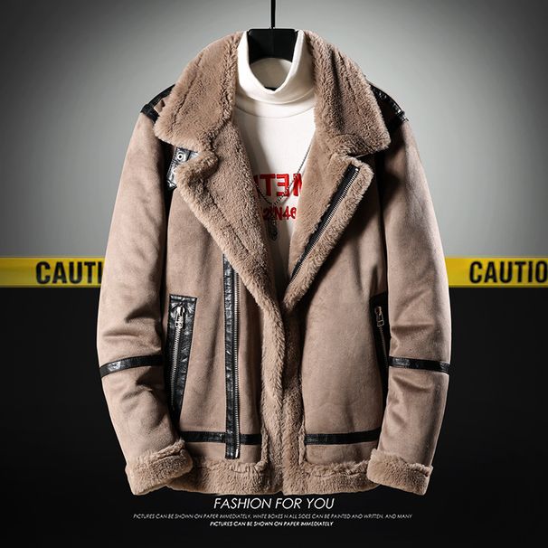 Chaqueta bomber de invierno para hombre, de piel sintética y forro polar – Mezcla de poliéster gruesa con interior afelpado (Gris, M-5XL)_voghion.com