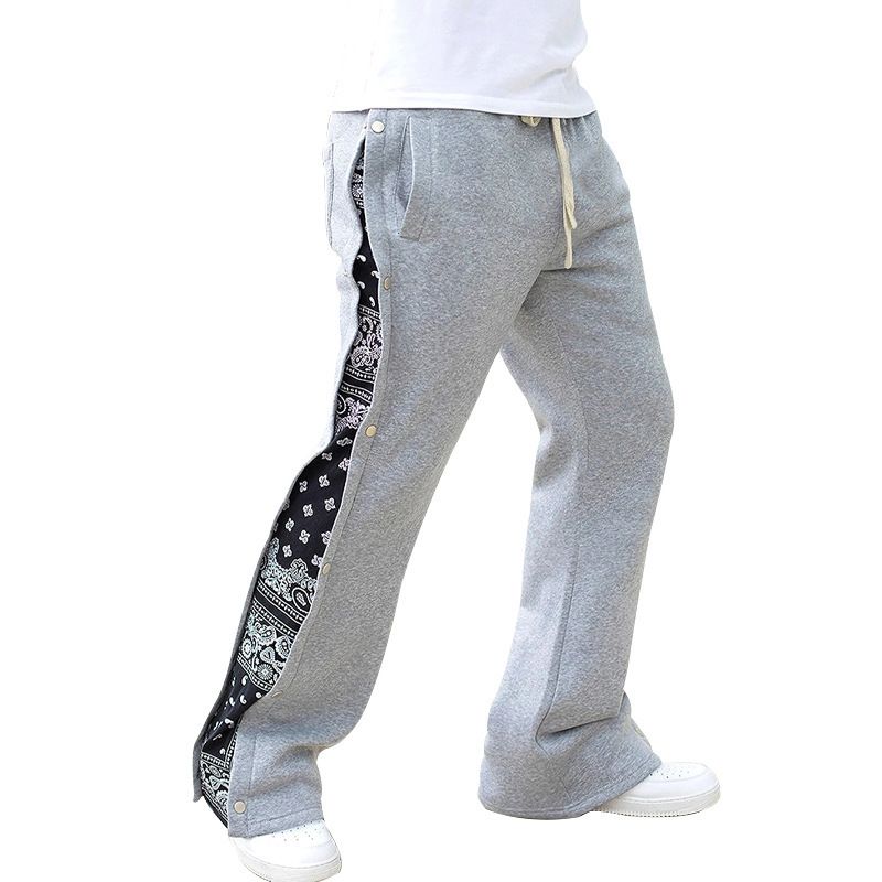 Erkek Giyim High Street Hip Hop Göğüslü Eşofman Altı Erkek Bol Batı Yakası Kaju Çiçeği Geniş Paça Pantolon_voghion.com