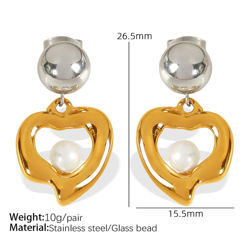 1 paio di orecchini pendenti con perline di vetro in acciaio inossidabile 304 a forma di cuore, stile casual da strada_voghion.com