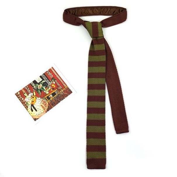 Cravatta a righe pied de poule in lana lavorata a maglia, stile college britannico vintage, decorativa, versatile, testa piatta, nera_voghion.com