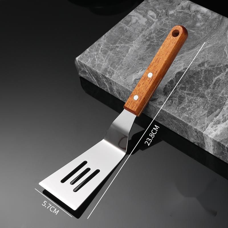 Manico in legno in acciaio inossidabile per cucinare, per uso domestico, per yogurt, per soffriggere, per bistecche, per pancake, per pizza, teppanyaki_voghion.com
