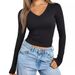 Women's Slim Fit V-Neck Long Sleeve T-Shirt - Stretchy Milk Silk Blouse For Layering_voghion.com