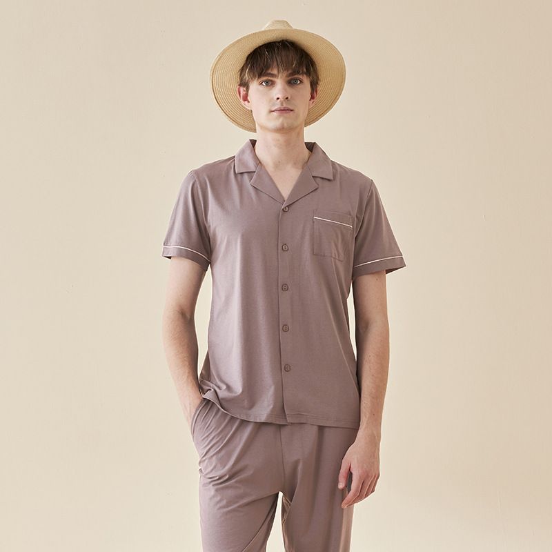 Couple Loungewear Class A Cotton Couple Pajamas Women Spring And Summer With Chest Pad Short Sleeve Long Pants Ladies Pajamas Home Clothes_voghion.com