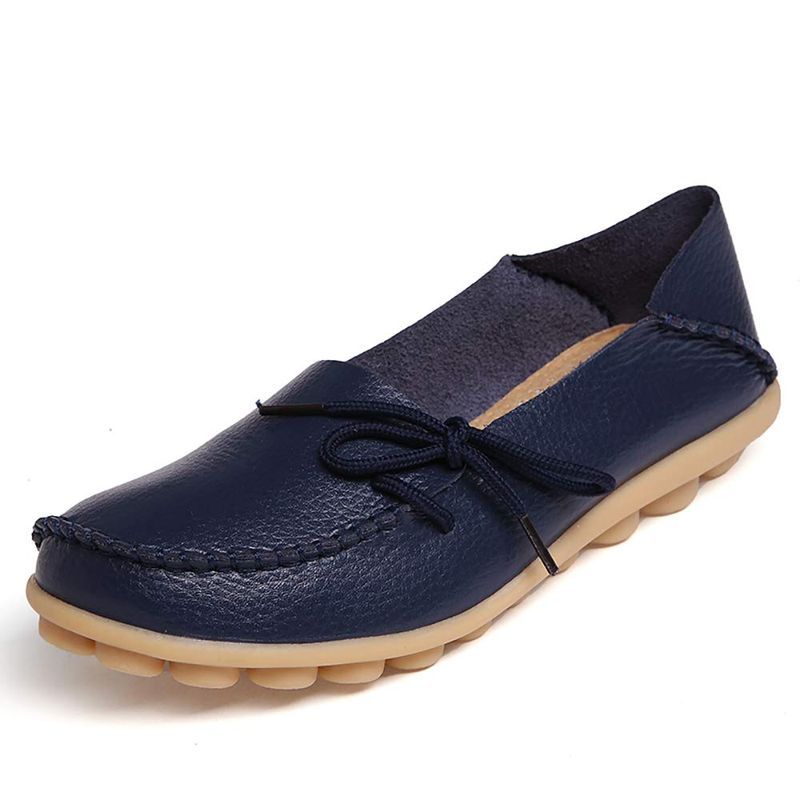 Women’s Lace Up Classic Oxford Boat Ballet Driving Moccasins Flat Ladies Soft Leather Shoes_voghion.com