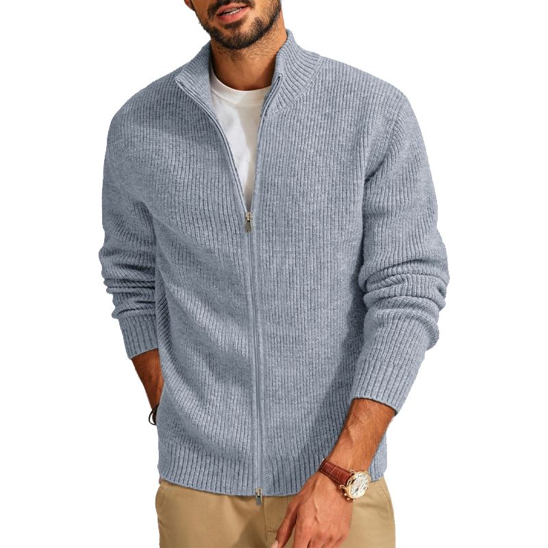 Herren Strickjacke mit Reißverschluss, Lässiger Rippenstrickpullover für Herren, Warme Winteroberbekleidung, Herbst-Freizeitpullover, Mäntel für Herren_voghion.com