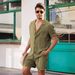 Herren Hemd Set Sommer Sport Kurzarm Shorts Leinen Locker Entspannt tops_voghion.com