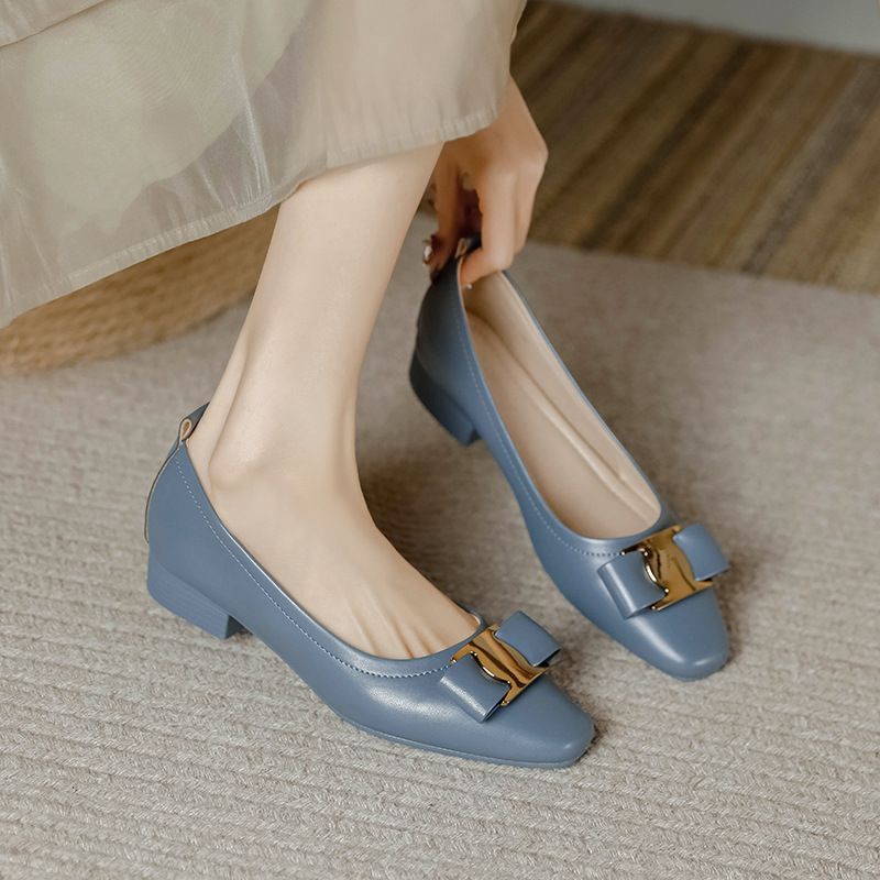 2024 Spring New Women's Small Square Head Comfortable Buckle Multi Color Lacquer Leather Thick Heels Light Mouth Low Heels Versatile Single Shoes_voghion.com