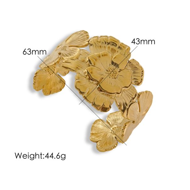 Bracciale in acciaio inossidabile con fiore Hip Hop esagerato in titanio aperto in stile Instagram, lucidatura brillante, oro 14K_voghion.com