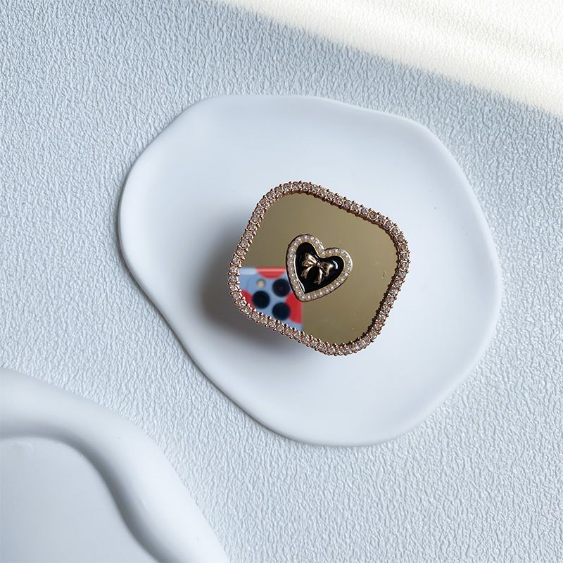 Mobiele telefoonhouder, spiegel, sticker op de achterkant, intrekbare airbag, Love Square-strass, in stijl, luxe opvouwbaar en_voghion.com