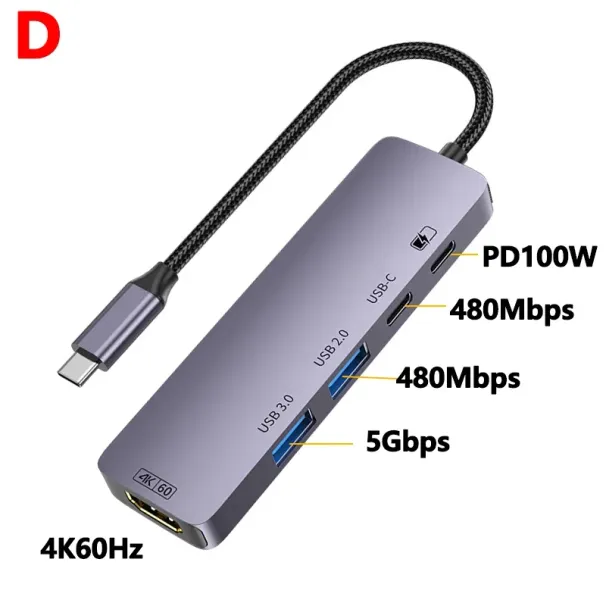 iPhone 15, MacBook Air Pro, Samsung S23, S24 ve Dex için 10 Gbps HUB 4K 60 Hz Type C - HDMI uyumlu PD 100 W USB Ayırıcı Adaptörü_voghion.com