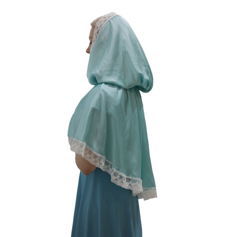 New Silk Lace Shawl With Hat, Muslim Russian Decorative Prayer Headscarf_voghion.com