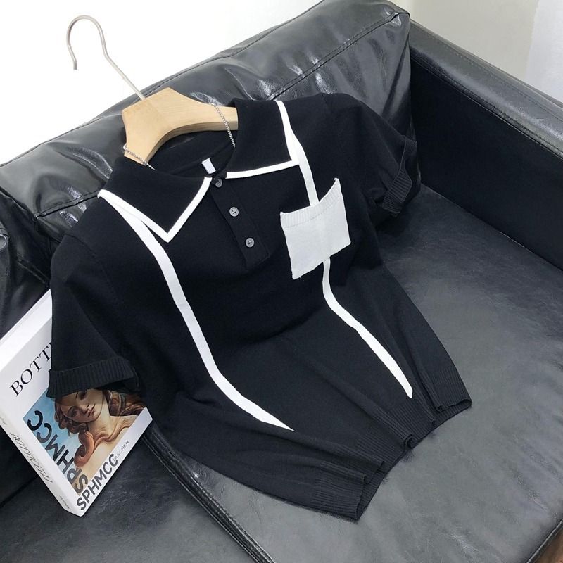 Herretøj 2024 Sommer tyndt strikket, kortærmet herrepoloshirt Lapel Ice Silke T-shirt Ungdom Halværmet sweater Fashion Slim Fit_voghion.com