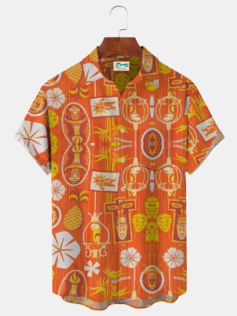 2024 Strand Hawaiian Casual Herrenhemden Outdoor Street Daily Fall Turndown Kurzarm Mode Buttoned Shirt für Jungen_voghion.com