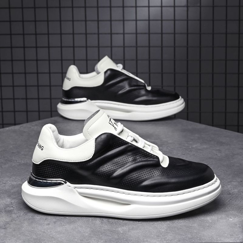 Men's Shoes Genuine Leather White Shoes 2022 New Trend Popular Thick Soled Casual Shoes Summer Breathable Men's Shoes_voghion.com