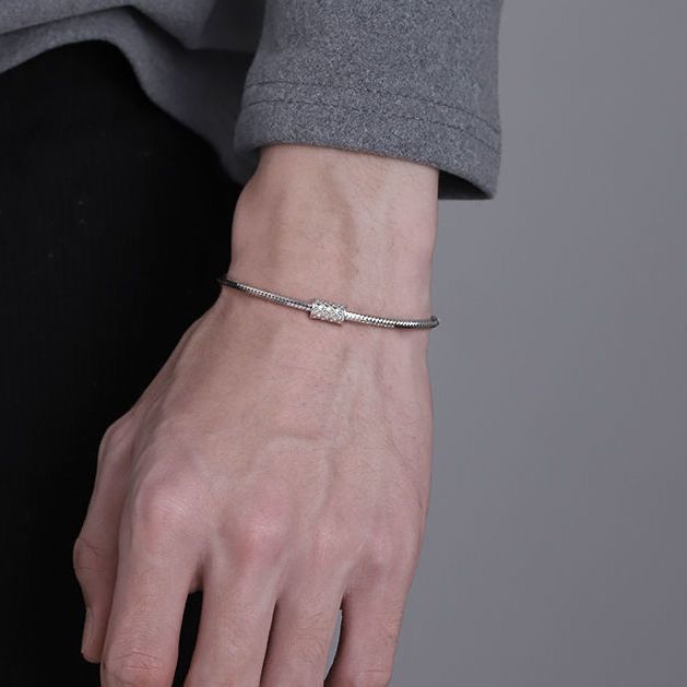 Silver Luo Net Bracelet Men, Snake Bone Chain Small Bracelet, Gift For Boys, High-End Student Version, Trendy Wristband_voghion.com