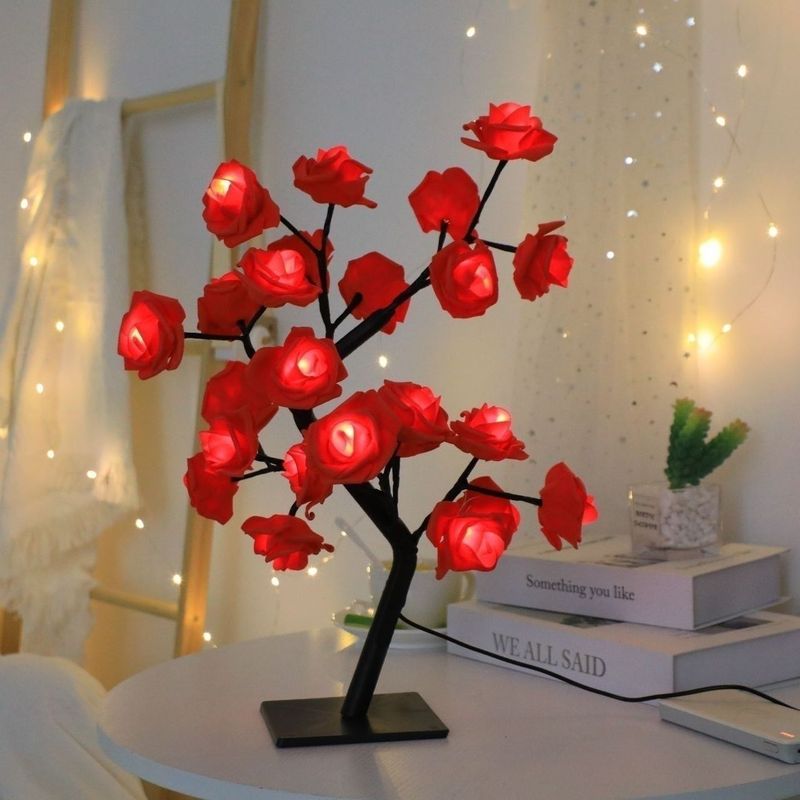 24-Light Rose Flower Night Light Bedroom Bedside Table USB Gift Creative Internet Celebrity Dormitory Indoor LED Lamp_voghion.com