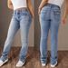 Double Button Mid Waist Straight Jeans Women's Slim Temperament Pants_voghion.com