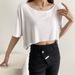 YPFF Trendy Women's Summer New Round Neck One And A Half Sleeve T-shirt Style Short Open Umbilical Small Top_voghion.com