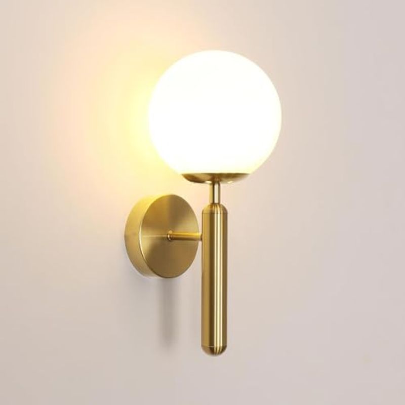 GOECO – 15 cm Wandleuchte aus Milchglas, goldenes Design, 15 x 17 x 34 cm, mit E27-Fassung, ohne Glühbirne, ideal für Zuhause, das Büro oder Restaurants._voghion.com