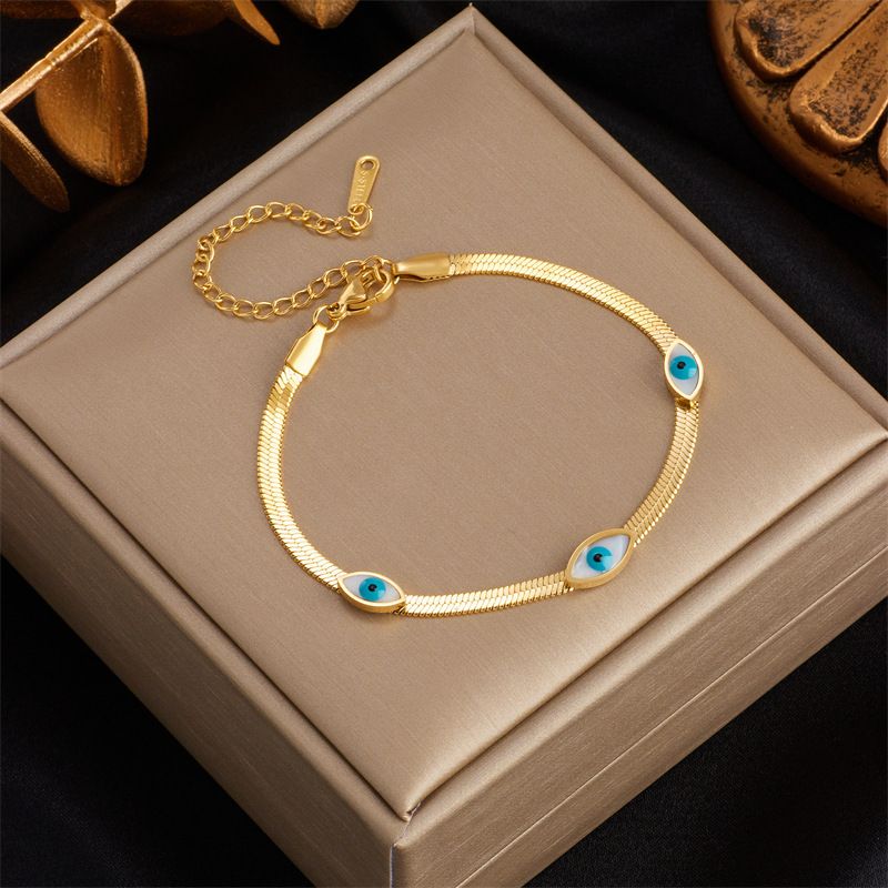 Unisex simple all-match retro advanced oval blue and white eyes titanium steel blade chain bracelet_voghion.com