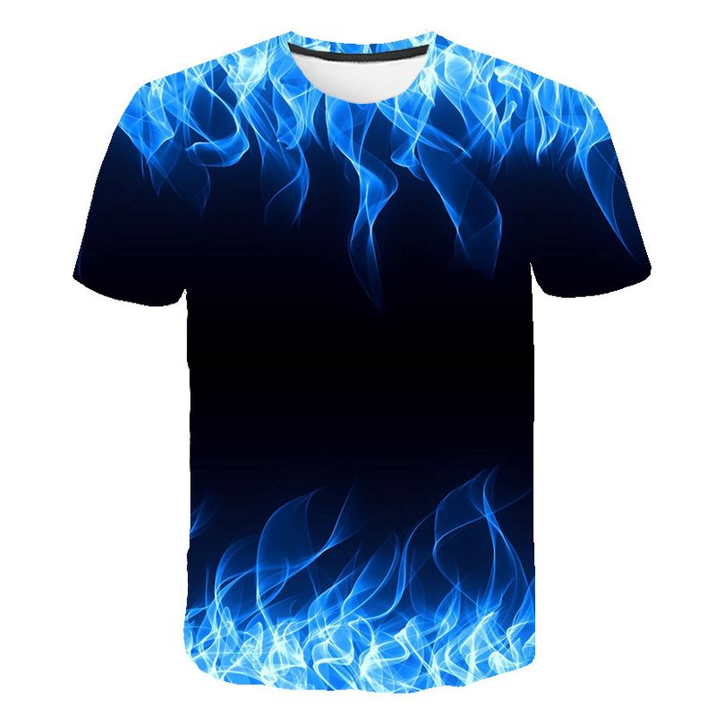 2019 neues Herren-Kurzarm-T-Shirt mit blauer Flamme, 3D-Digitaldruck-T-Shirt_voghion.com