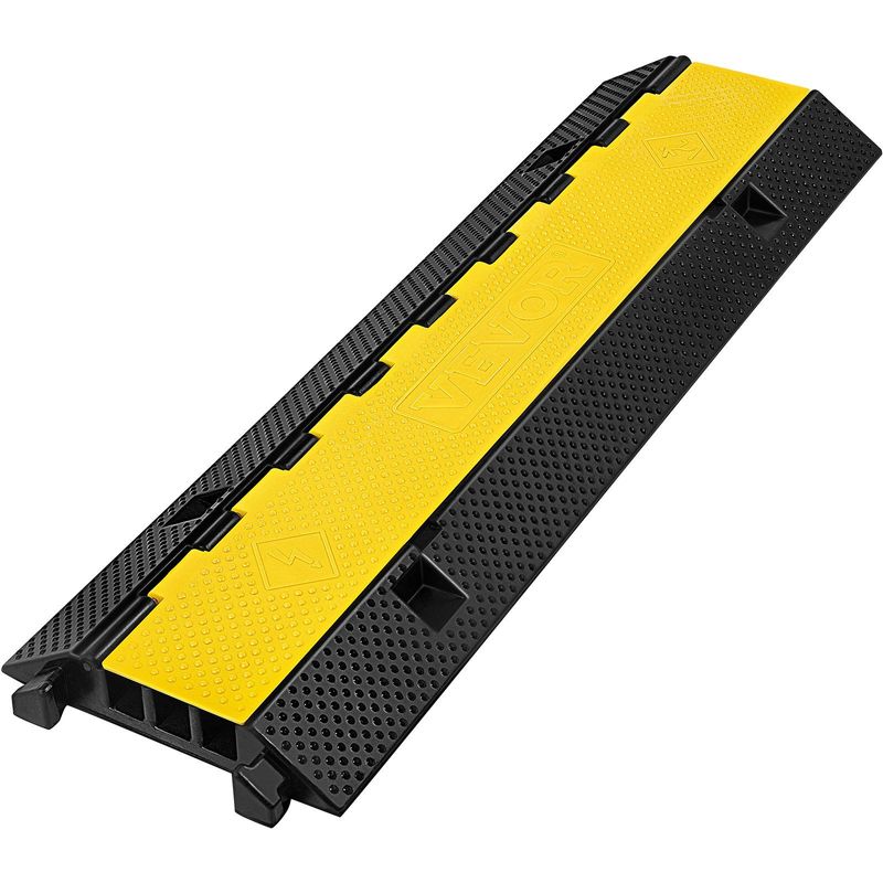 VEVOR 1 Pack Of 3-Channel Rubber Cable Protector Ramps Heavy Duty 44000Lbs Load Capacity Cable Wire Cord Cover Ramp Speed Bump Driveway Hose Cable Ramp Protective Cover_voghion.com