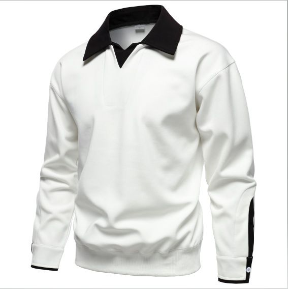 Men's Stylish Autumn Polo Shirt With Layered Collar Design, Long Sleeve Casual Pullover, Trendy Two-Tone Contrast_voghion.com