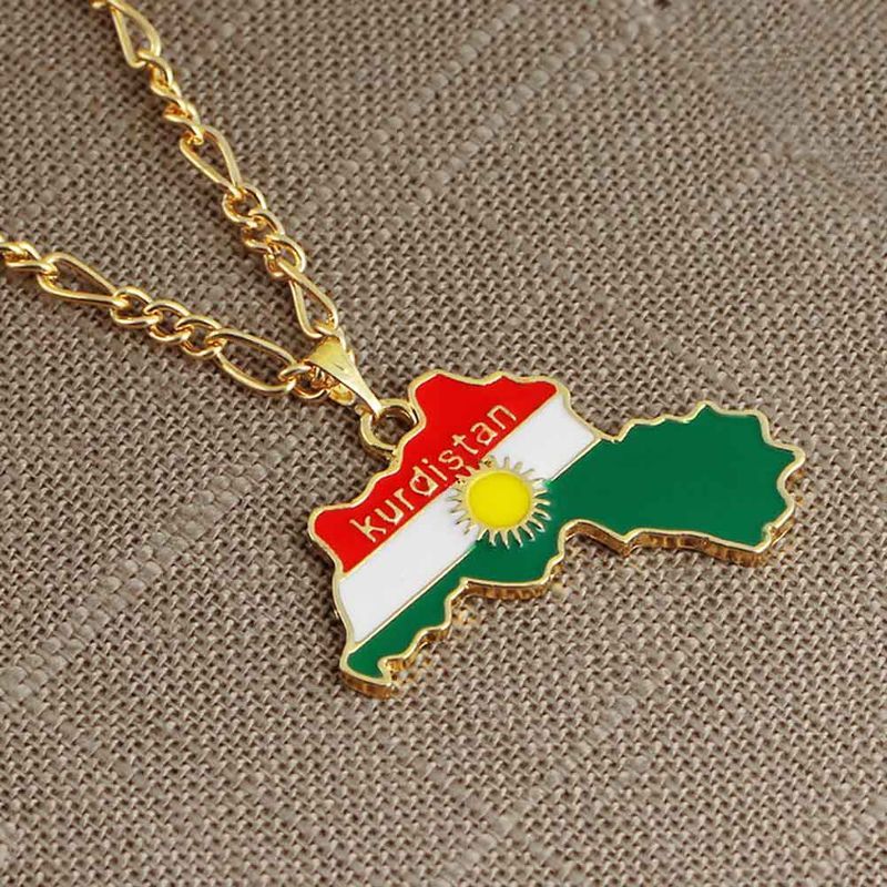 Catena con bandiera nazionale di gioielli curdi per donne e uomini, collane con ciondolo con mappa della regione del Kurdistan_voghion.com
