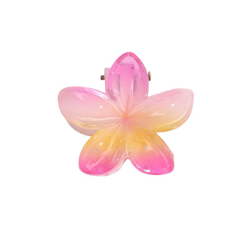 Small Tri-Color Gradient Plumeria Hair Clip - Summer Cute Bright Girlish Half-Up Back-of-Head Shark Claw Clip_voghion.com