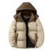 Unisex Color-Block Corduroy Puffer Jacket – Stand Collar Hooded Winter Coat (XS-2XL, Black/Khaki/Green)_voghion.com