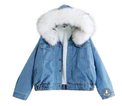 Elegante giacca invernale in denim con cappuccio e fodera in pile per donna - Comodo cappotto corto imbottito con fodera in sherpa (rosa, grigio, bianco)_voghion.com