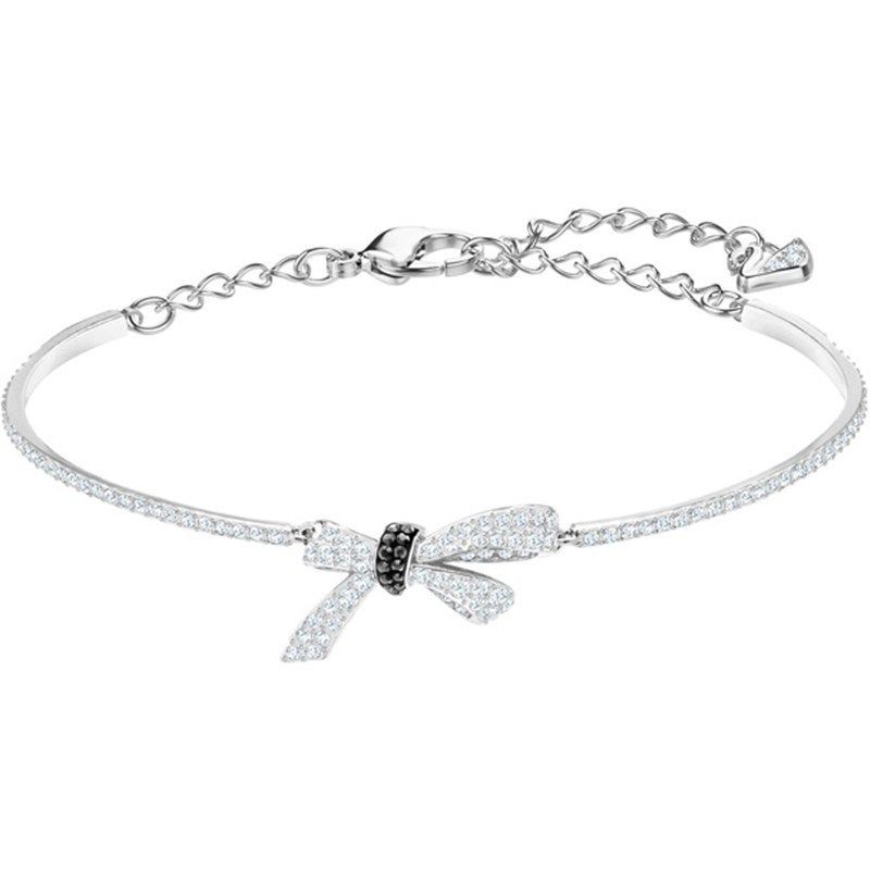 Bracciale con fiocco in argento, bianco e nero, con diamanti, elemento femminile, braccialetto di cristallo, agenzia femminile_voghion.com