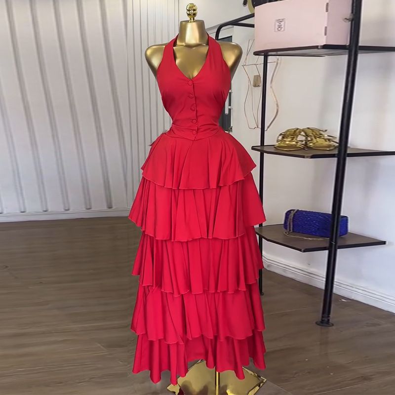 Dameskleding Zomer Nieuw Zoet En Fris Halter Halter Vest Hoge Taille Cakerok Tweedelig Pak_voghion.com