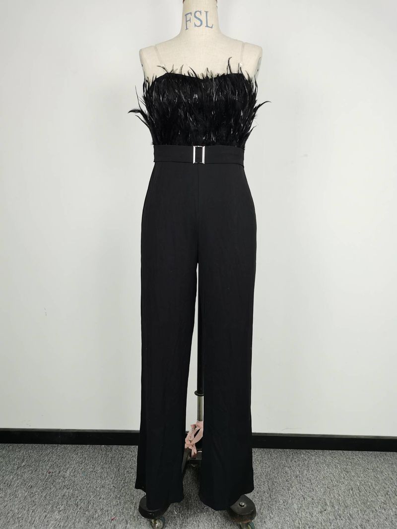 Sexy, moteriktig jumpsuit med fjær og tube-topp_voghion.com