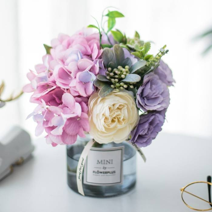 Living room transparent flower vase creative hydrangea artificial flower ornaments table flower art artificial flower set _voghion.com