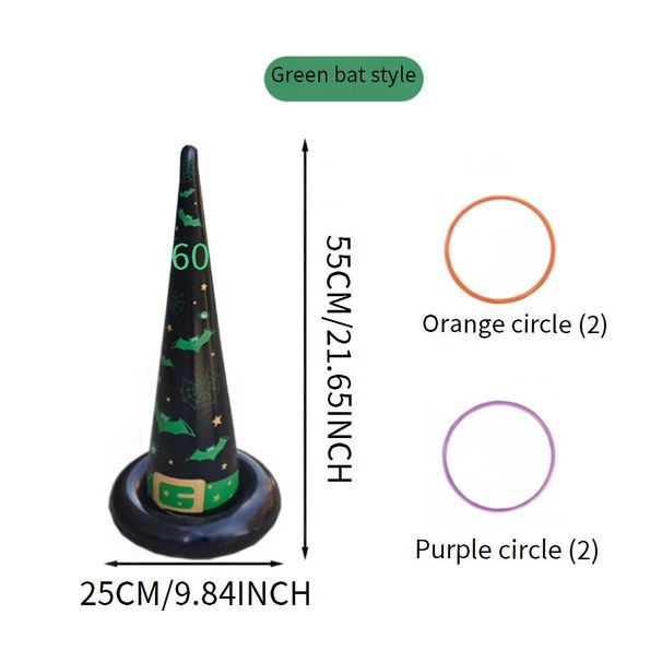 Nafukovací čarodějnický klobouk, házení prstenů, halloweenská párty aktivita se 3 PVC klobouky, obruče, strašidelná zábava pro děti a dospělé_voghion.com