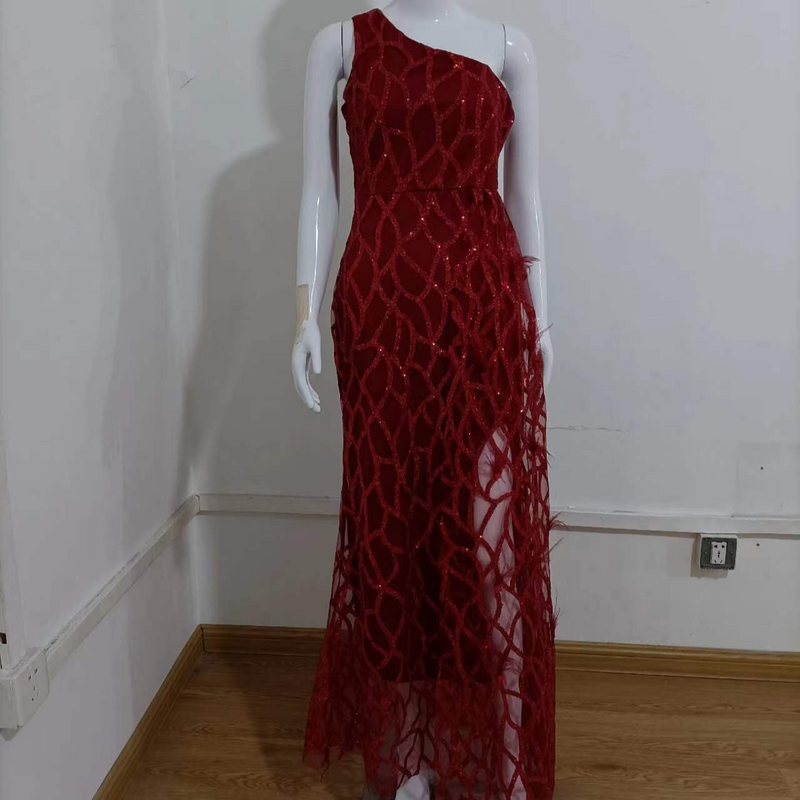 2025 New Cross Border Foreign Trade Pure Color Sequin Fairy Long Sleeveless Fashion Slim Temperament Medium And Long Evening Dress_voghion.com