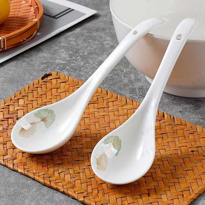 Ceramic Spoon Long Handle Short Handle Spoon Ceramic Household Spoon Restaurant Spoon Lamian Noodles Soup Spicy Hot Pot Spoon_voghion.com