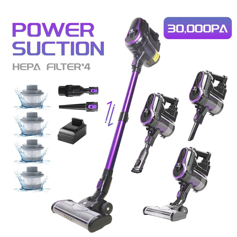 Aspirapolvere senza fili, aspirapolvere portatile 3 in 1, potente aspirazione da 30 kPa per la pulizia profonda di pavimenti duri, per casa/auto/tappeti/animali/capelli, regalo_voghion.com