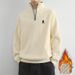 Men’s Fleece-Lined Half-Zip Sweatshirt – Korean Streetwear Style With Minimalist Tree Embroidery (Beige/Khaki/Black, Sizes M-4XL)_voghion.com