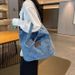 Borsa shopping in denim di grande capacità da donna, semplice in tela per studenti, a tracolla e a mano_voghion.com