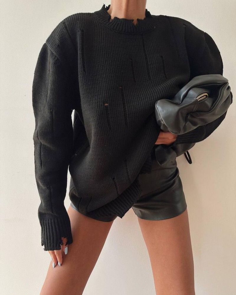 Women's pullover women's hand-worn crew-neck sweater_voghion.com