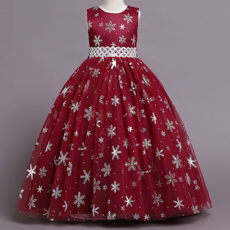Kid's Clothing Girls dress printed evening dress sleeveless mesh tulle skirt sweet princess dress little host dress dance skirt_voghion.com