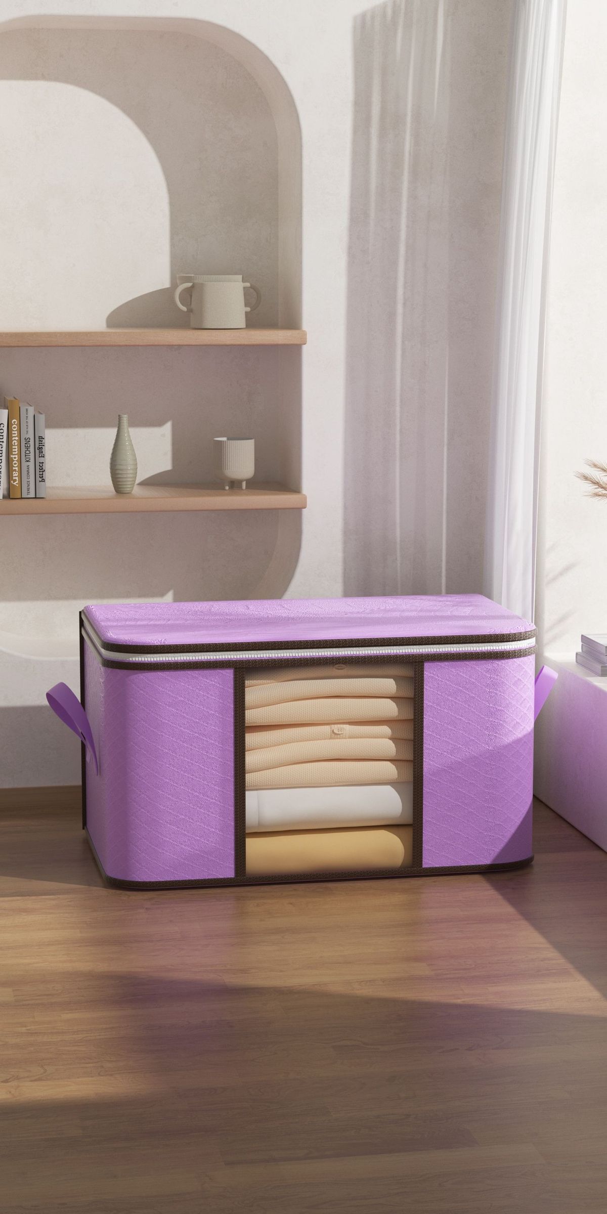 Functional Bags Storage Bag Household Foldable Storage Basket Moving Quilt Organizing Visible Clothes Zipper Storage Box_voghion.com