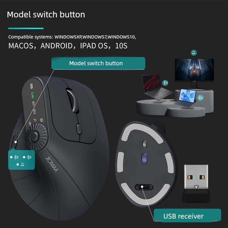 Ergonomic Vertical Wireless Bluetooth Connection With Display Rechargeable Multifunctional Office Mouse Game_voghion.com