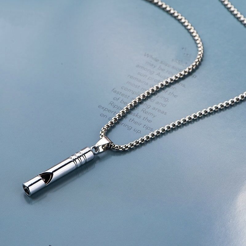 Collana con ciondolo a forma di fischietto di emergenza per esterni, unisex, semplice, in argento, per gioielli da donna e da uomo._voghion.com
