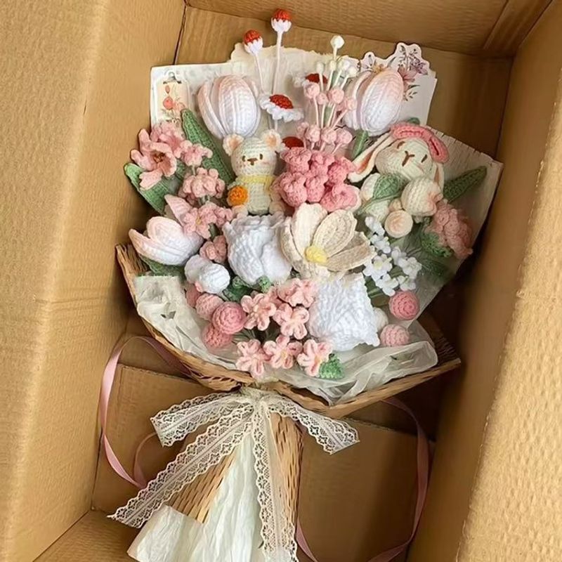 Handmade Mother's Day Gift DIY Knitting Artificial Eternal Flowers Yarn Crochet Bouquet Kit_voghion.com