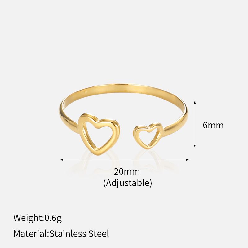 Heart-Shaped For Women, Trendy Niche Light Luxury Design, Open-Ended Gold-Plated Stainless Steel Ring_voghion.com